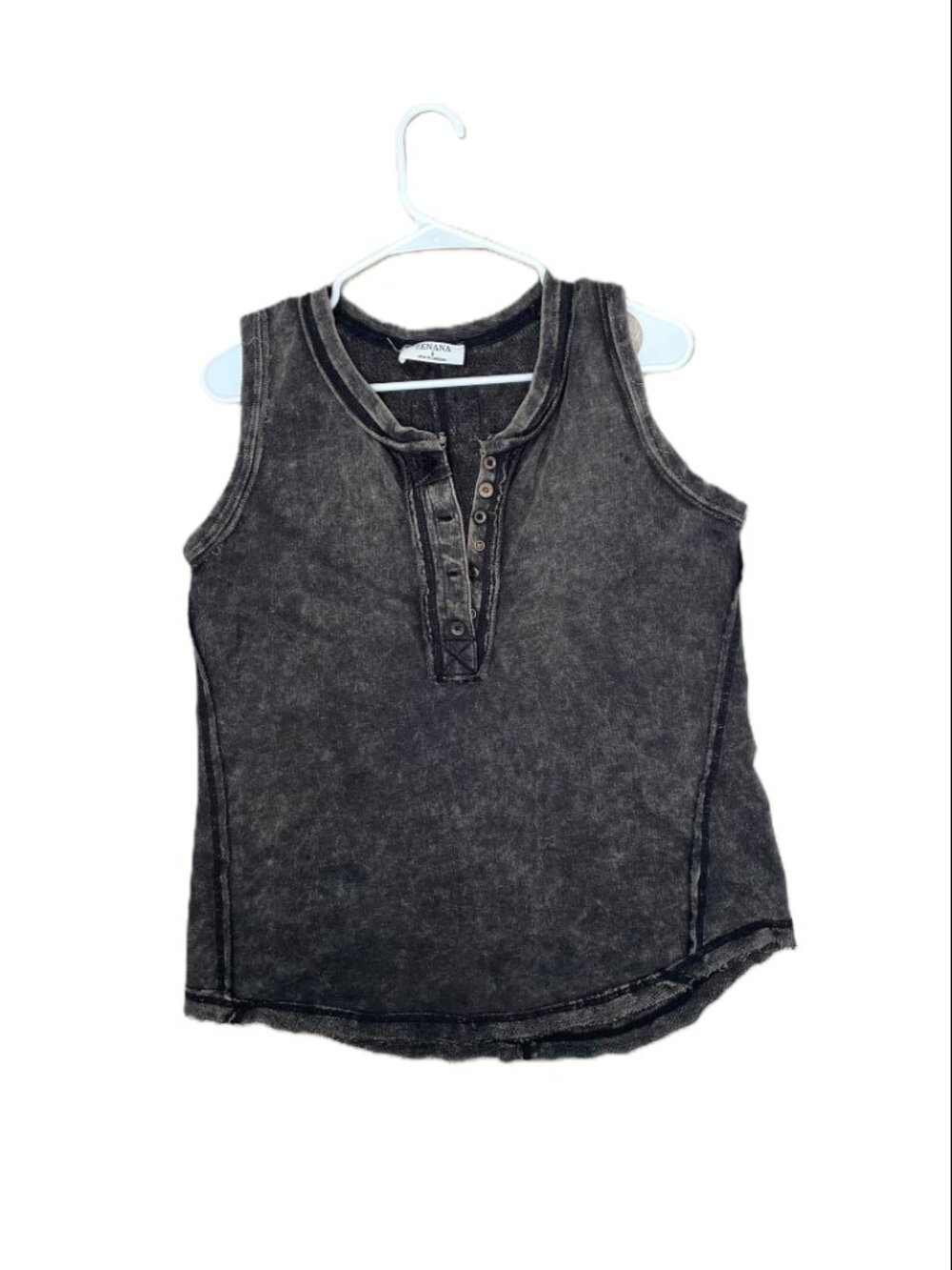 Zenana Washed Half-Button Raw Edge Sleeveless Henley Top – Small